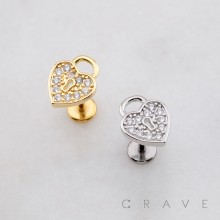 MULTI CZ HEART LOCKER THREADLESS (PUSH IN) 316L SURGICAL STEEL LABRET SET